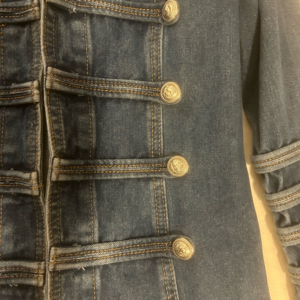 Military Style Denim Jacket with Silver Buttons - Picture 4 of 6